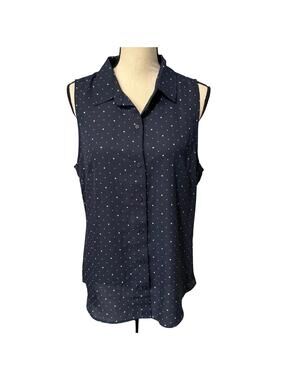 Banana Republic Blue & White Polka Dot Sleeveless Top Size L